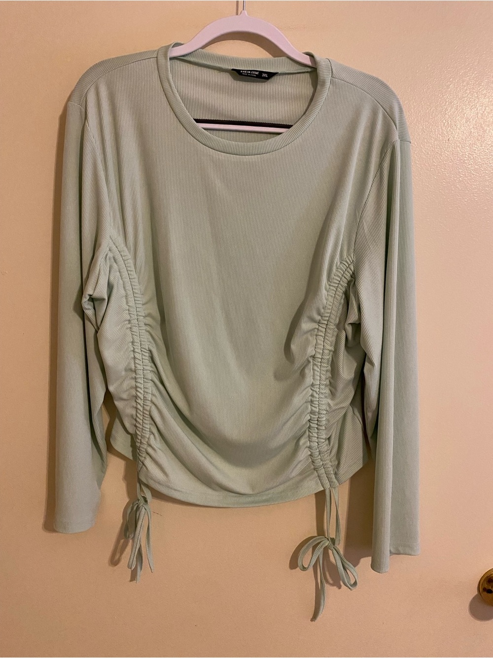 SHEIN Sage Green Ruched Drawstring Long Sleeve Top